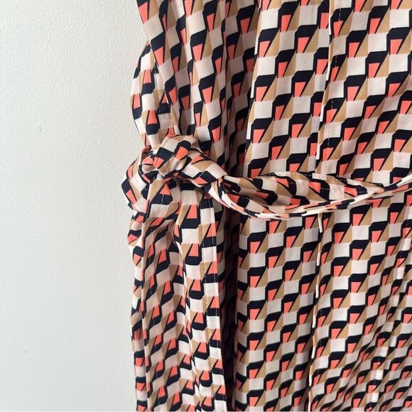 M&S Collection Pink Navy Geometric Pattern Cuffed Short Sleeve Midi Dress - Picture 5 of 9